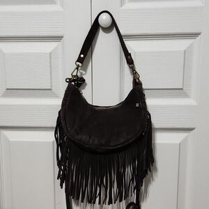 NWT Marlon Crescent Fringe Suede Bag. Made In Italy